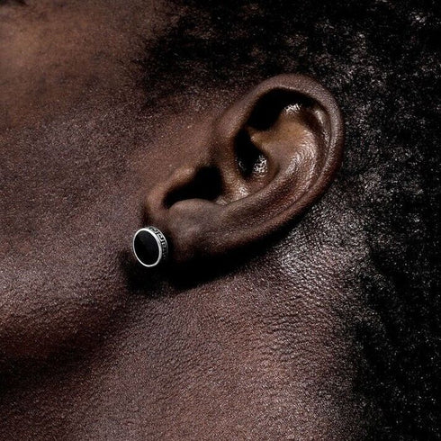 316L Surgical-Steel Greek Pattern Black Hypoallergenic Men & Women Stud Earrings